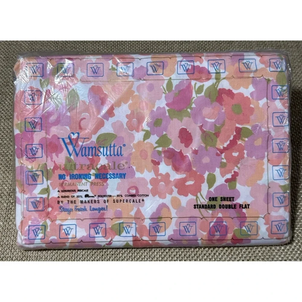 Wamsutta Petite Jardin Sheet Pink Double Full Floral Vtg Mod Flower Power RARE‎